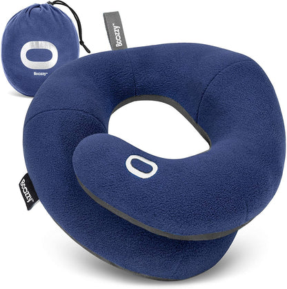 BCOZZY Travel Neck Pillow, Provides Dual Support for Head, Neck, and Chin in Any Sleeping Position on Flights, in the Car, and at Home, Comfortable Airplane Travel Pillow, Size Large, Blue
