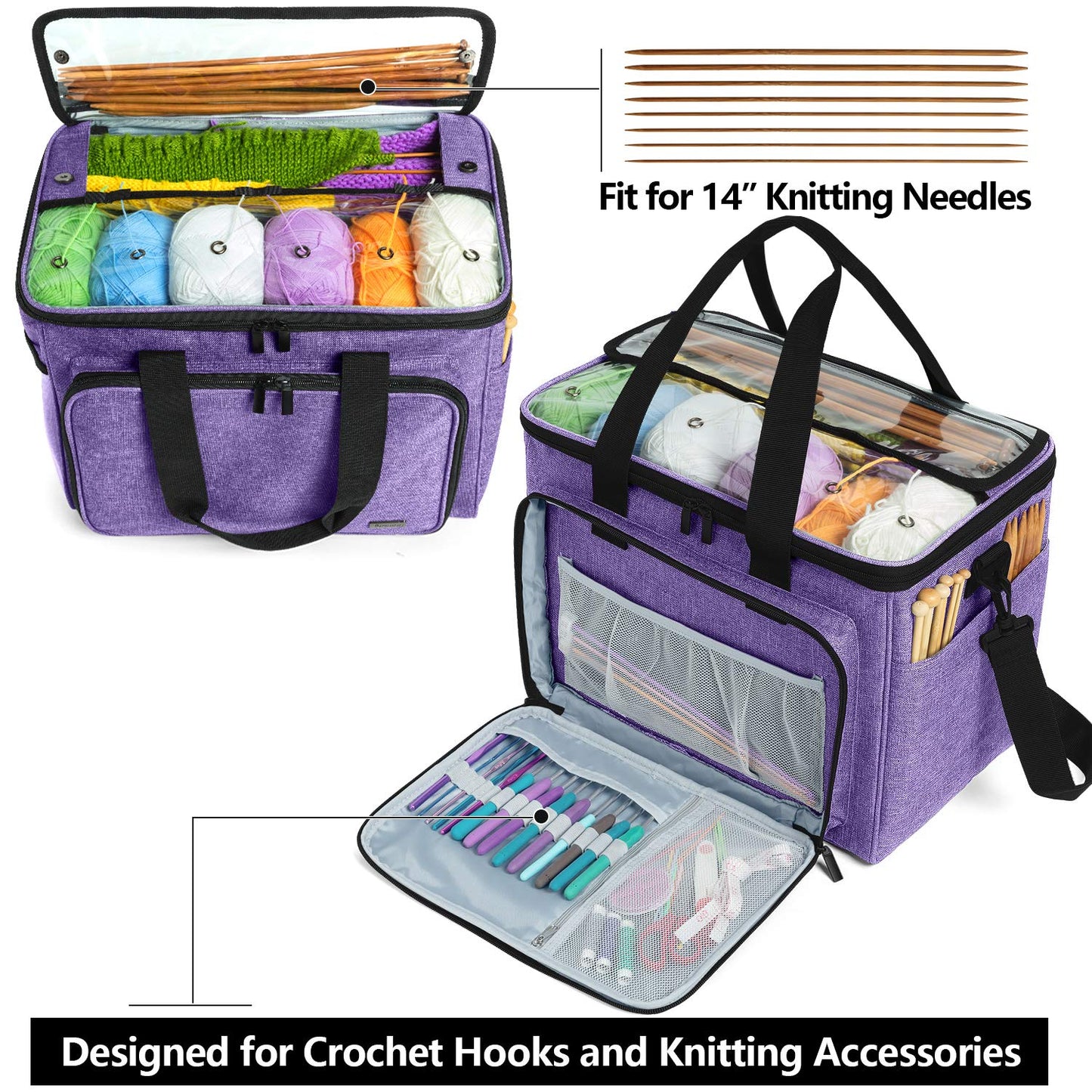 Teamoy yarn storage bag, suitable for knitting, crocheting, yarn, and accessory pouches (accessories not included), purple.