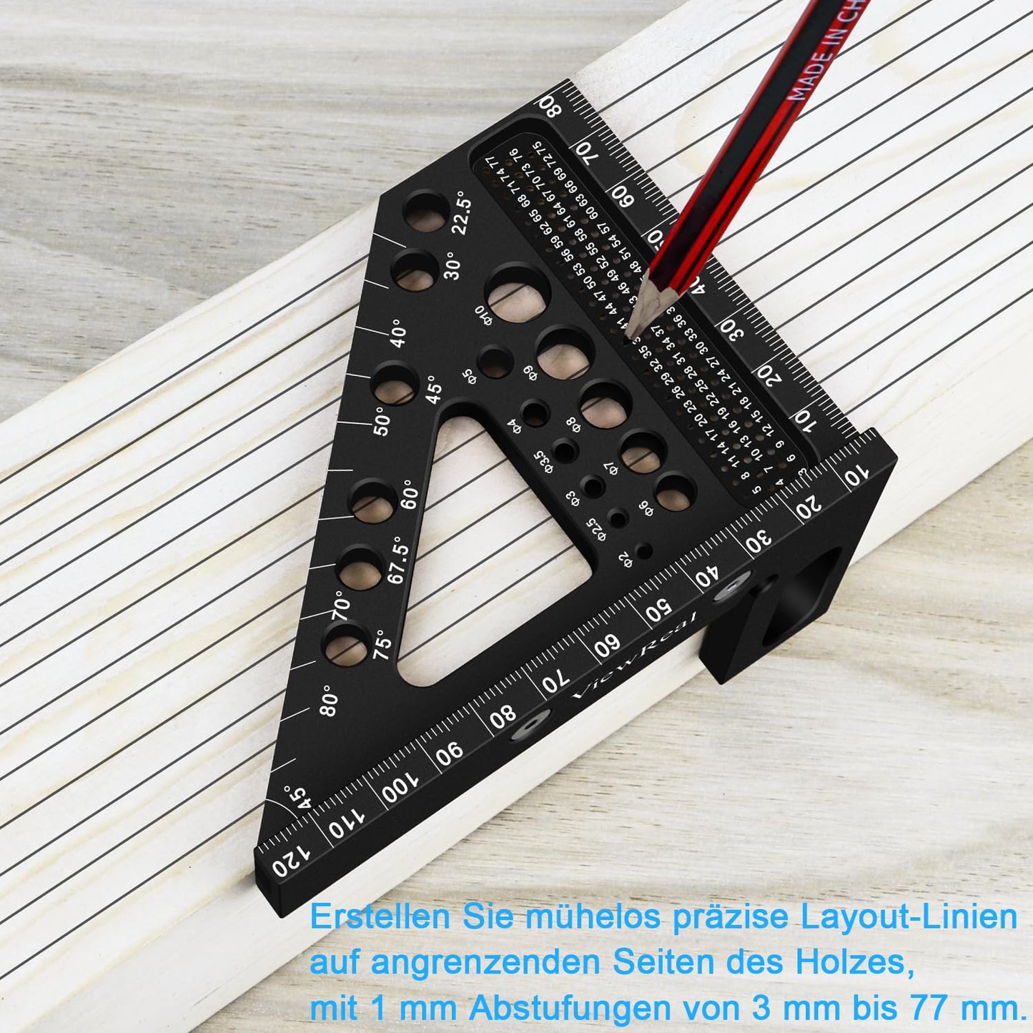 3D miter angle multifunctional 22.5-90 degree angle gauge aluminum alloy high precision layout measuring tool marking tool woodworking measuring tools for carpenters, engineers black