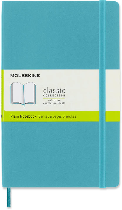 Moleskine notebook with white pages, blue (Reef), large, 13 x 21 cm.