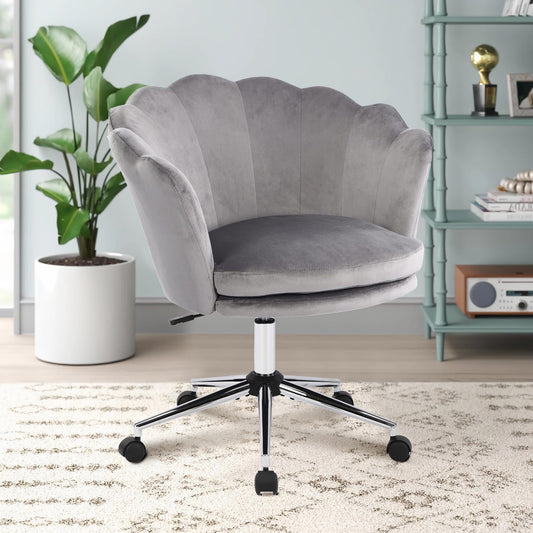WOLMICS Office Chair Height Adjustable Swivel Chair Velvet Desk Chair with Wheels, Velvet Chair For Bedroom/Study, Dark Gray+Black.