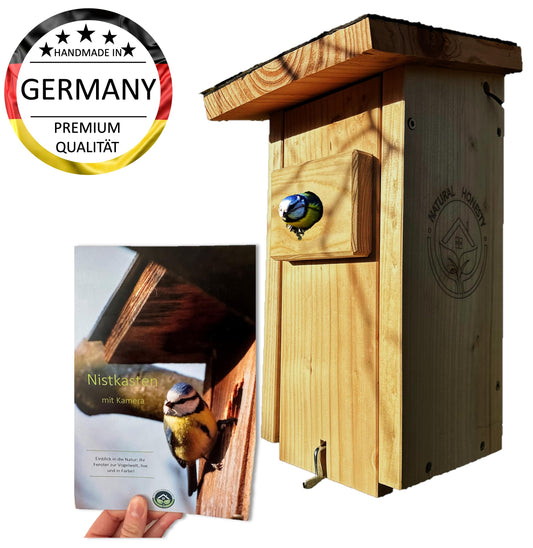High-quality nesting box with camera | Live stream | PEFC® certified solid wood | Breeding box | Camera birdhouse with 3m power cable | Gift idea for the garden.