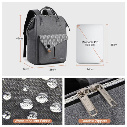Lekesky backpack designed for women with laptop compartment & anti-theft pocket, fits up to 15.6 inch laptop. Perfect for work or school. (Grey)