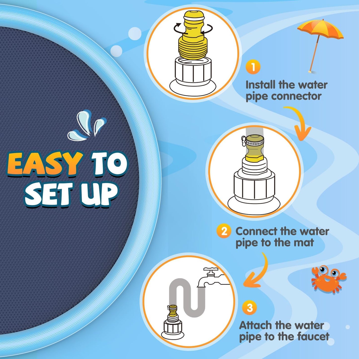 Tosekry Splash Pad for Kids with Anti-slip Feature, Water Sprinkler Outdoor Water Play Garden, 200CM Sprinkler Pool Water Toy for Kids & Dogs (Blue)