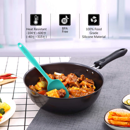 HOTEC 315°C heat-resistant BPA-free silicone rubber spatula set, kitchen spatula, baking, mixing for non-stick cookware, dishwasher safe, 5-piece set, Aqua Sky