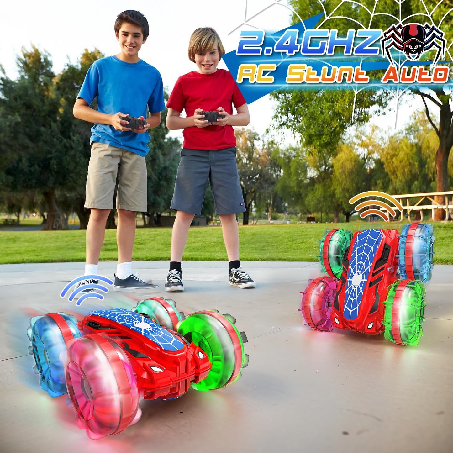 Remote-controlled amphibious vehicle for 3-8 year olds, Spider remote-controlled car with hand control, gesture sensor toy car with lights & 360° rotation, pool toy water toy