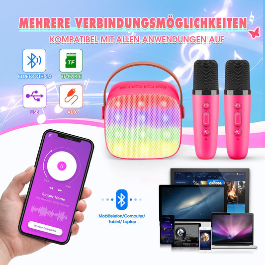 Dislocati Portable Karaoke Machine with 2 Bluetooth microphones, kids gifts toy for 3-12 years Mini Karaoke microphone set with DSP & LED lights Ideal for family gatherings, parties & outdoor.
