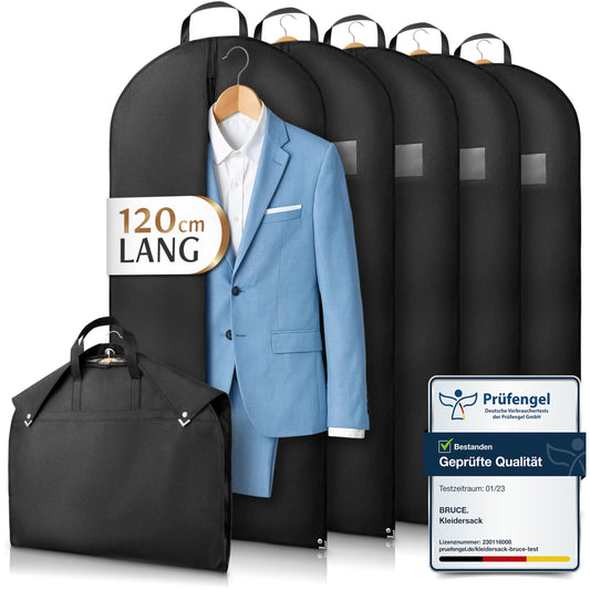 Bruce.® 5x Garment Bag Short 120x60 cm - High-quality garment cover for suit, blazer, costume & dress - 120 GSM material thickness - Suit bag for travel & storage