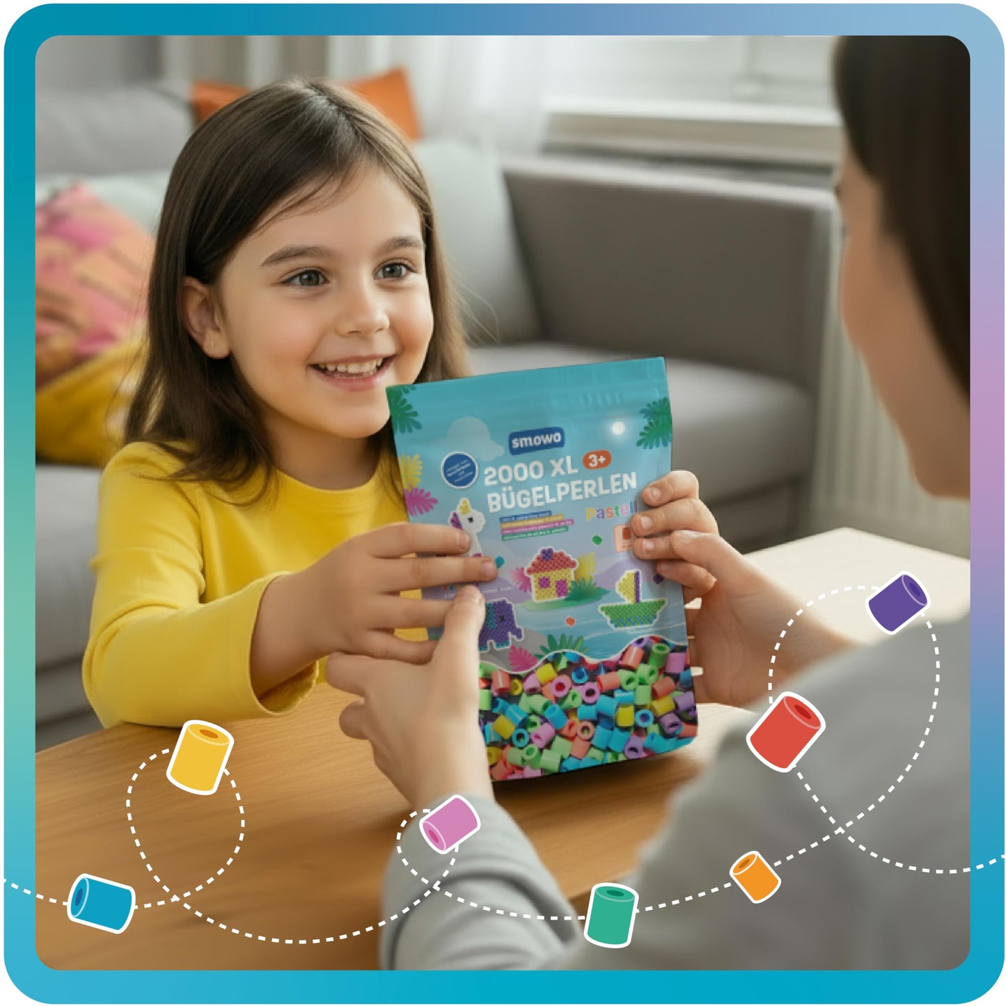 Smowo® Large 10mm Fuse Beads 2000 Pieces for Kids Ages 3 and Up - 6 Pastel Colors XL Beads - Creative Bead Set
