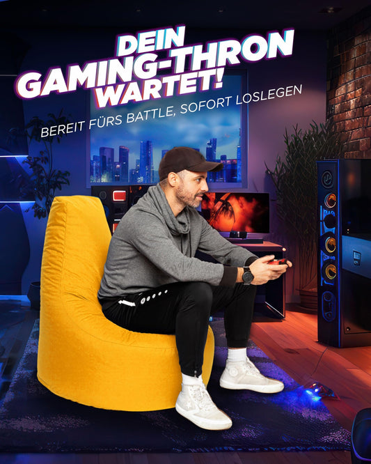 PATCH HOME Gamer Chair in 2 different sizes and 25 XL - 75cm diameter, 30cm seat height, 80cm height Yellow.