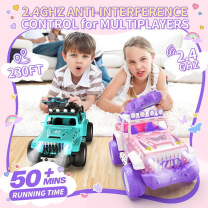 DEERC Pink Remote Control Car for Girls with Fog and Music, 1:16 RC Car with LED Lights for Kids, All-Terrain SUV Truck Gifts, Off-Road Toy Car, Girls Toy DE86-PI-DE4