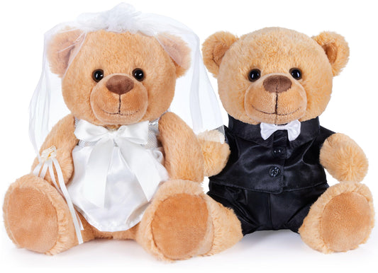 BRUBAKER Teddy Bear Wedding Couple - 25 cm Bride and Groom Teddy Set - Gift for Wedding and Engagement - Wedding Gift for the Couple - Plush Toys in Tuxedo and Wedding Dress