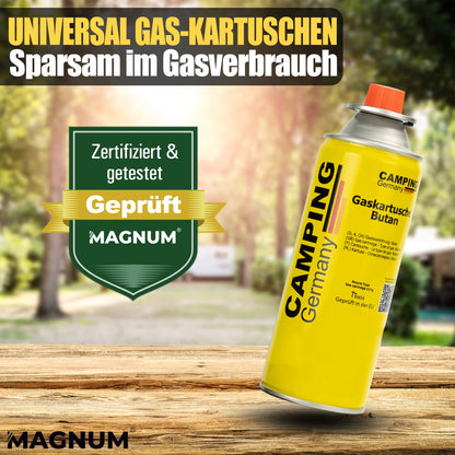 MAGNUM® gas stove incl. 4x gas cartridges and carrying case - camping stove with gas cartridges - camping gas stove complete set with piezo ignition