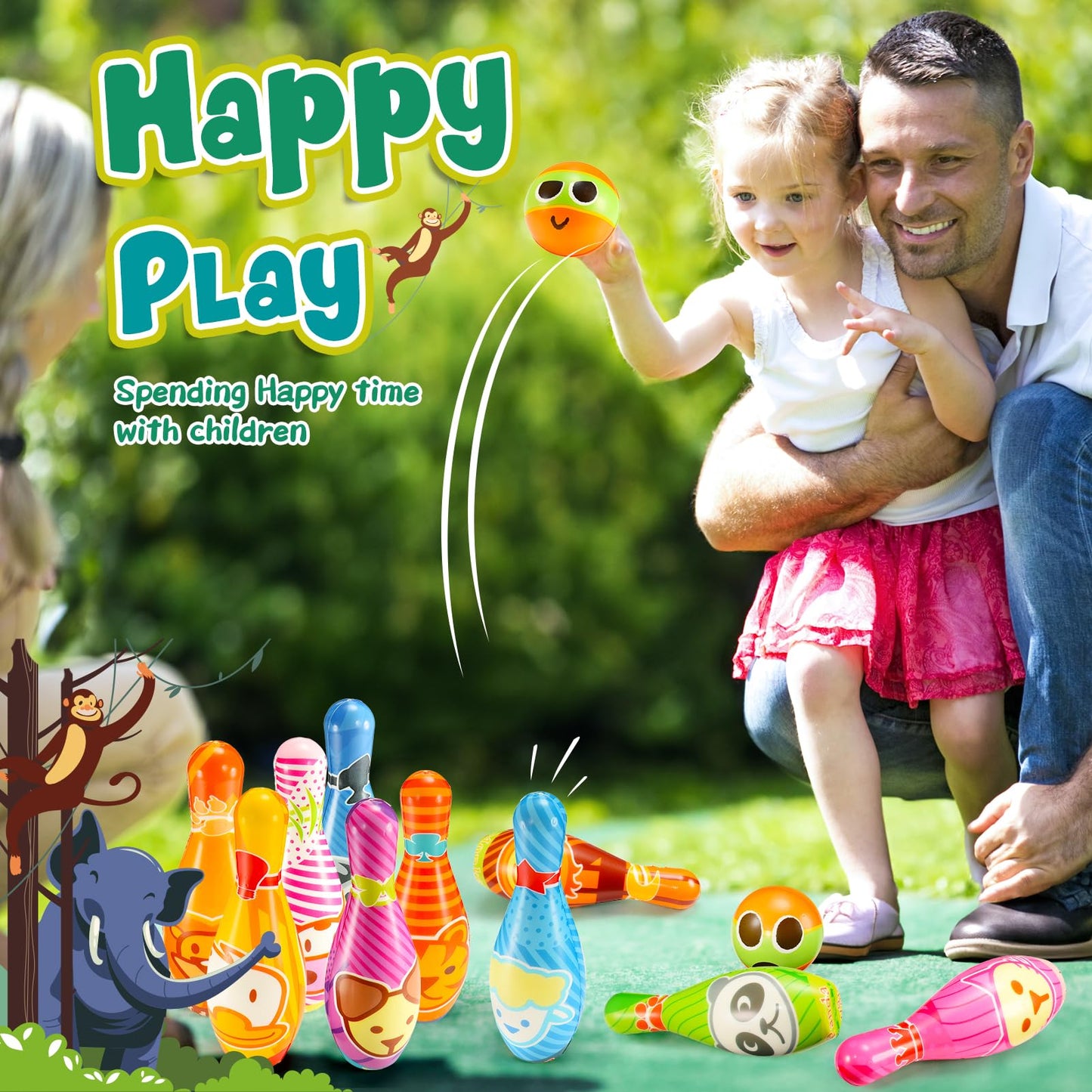 Adeokay Bowling Set - Montessori toy for kids aged 2 and up, outdoor games for boys and girls up to 12 years old.