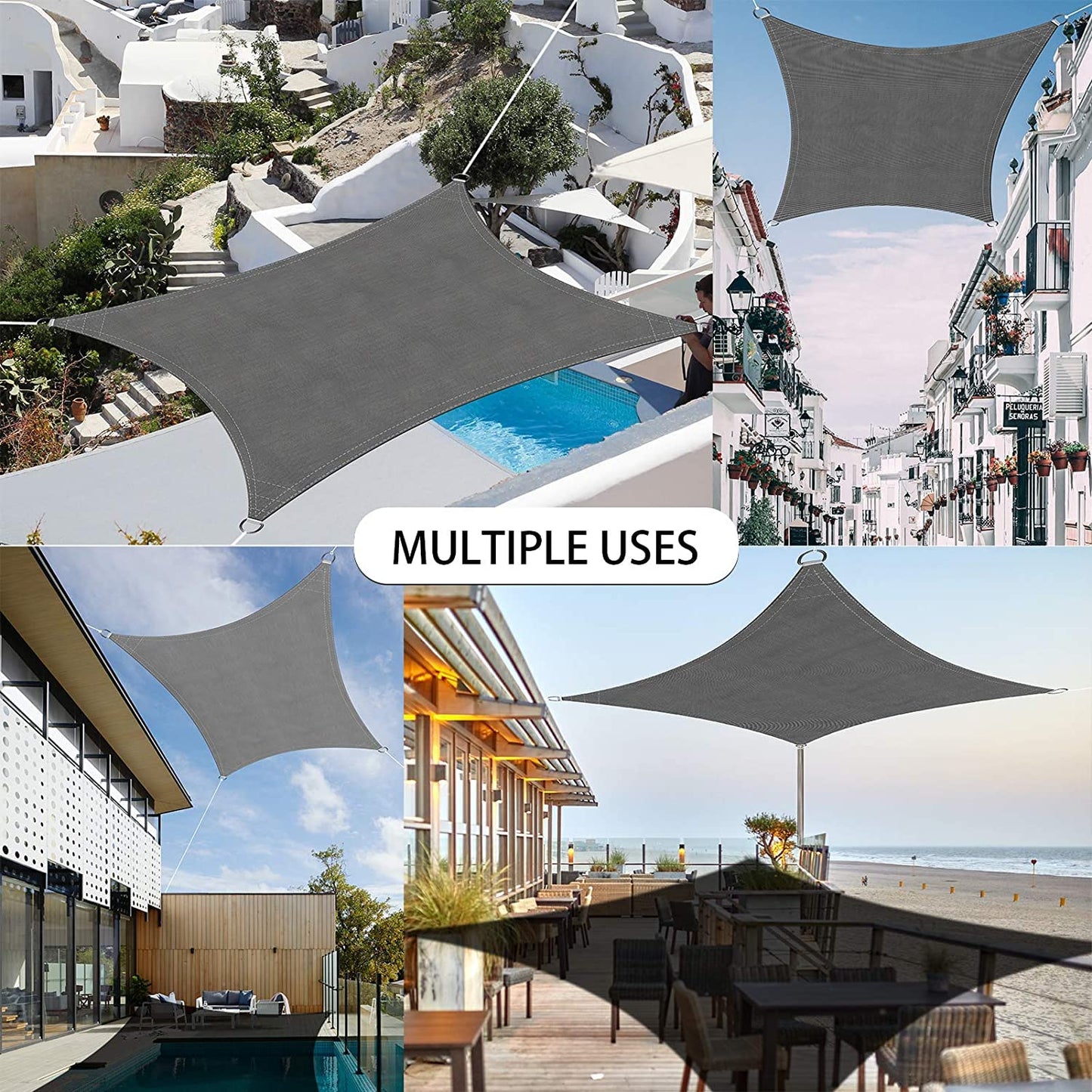 Ankuka Sun Shade Sail Waterproof 3x5m Gray Rectangular Sun Shade Sail with Ropes Sun Shade Sail for Balcony 98% UV Protection Suitable for Garden, Patio, and Camping
