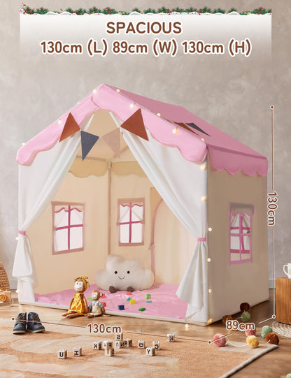 Besrey 2 IN 1 Kids Tent, Children's Playhouse Indoor with Mat and Lights, Kids Bed Tent, Play Tent for Indoors, Princess Tent, Children's Playhouse, Cozy Corner Kids Room Decor from 3 years pink