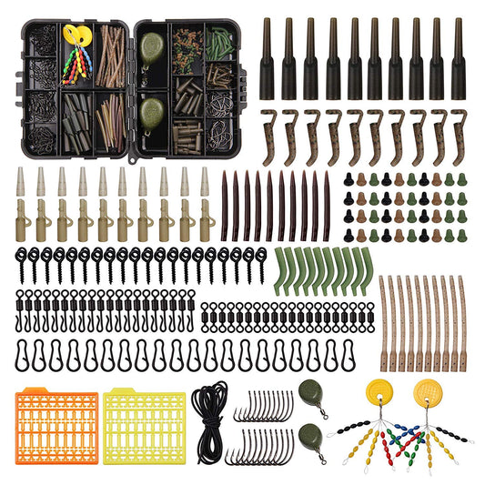 217pcs Carp Fishing Tackle Set Carp Fishing Tackle Box Anti Tangle Sleeve Line Aligner Bait Screws Carp Hooks Carp Weights for Bait Making Fishing Accessories