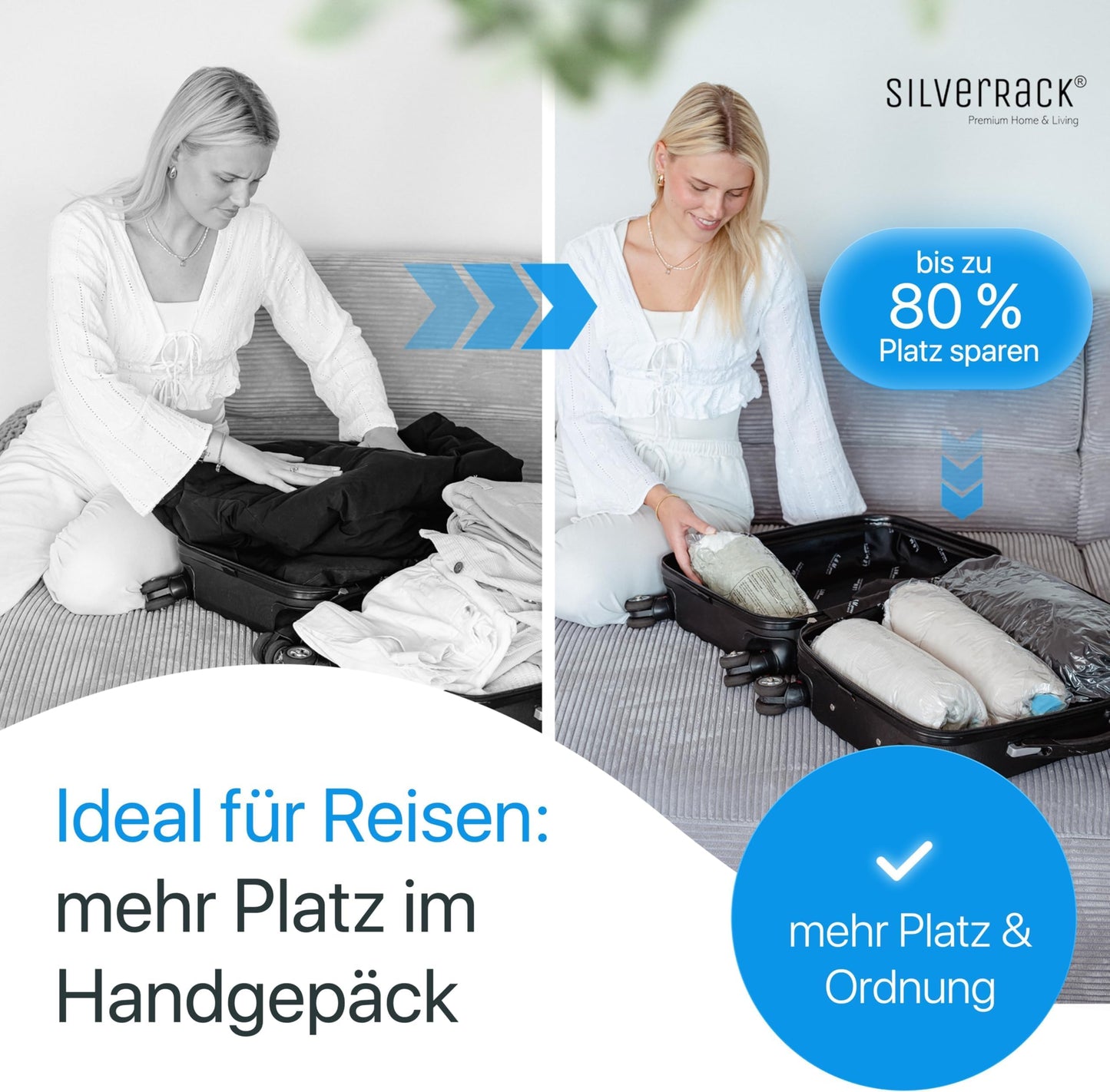 SilverRack travel vacuum bags for rolling [12 pieces] in 3 sizes (4x 35x50 cm / 4x 40x60 cm / 4x 50x70 cm) - Travel vacuum bags for clothes - Vacuum clothes bags - Clothes vacuum storage bags.
