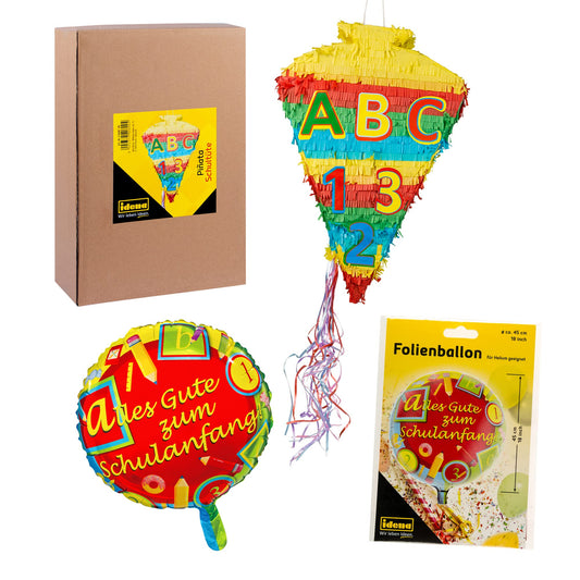 Idena 90012 - Pinata school cone & foil balloon school enrollment, first day of school, school start, decoration, gift