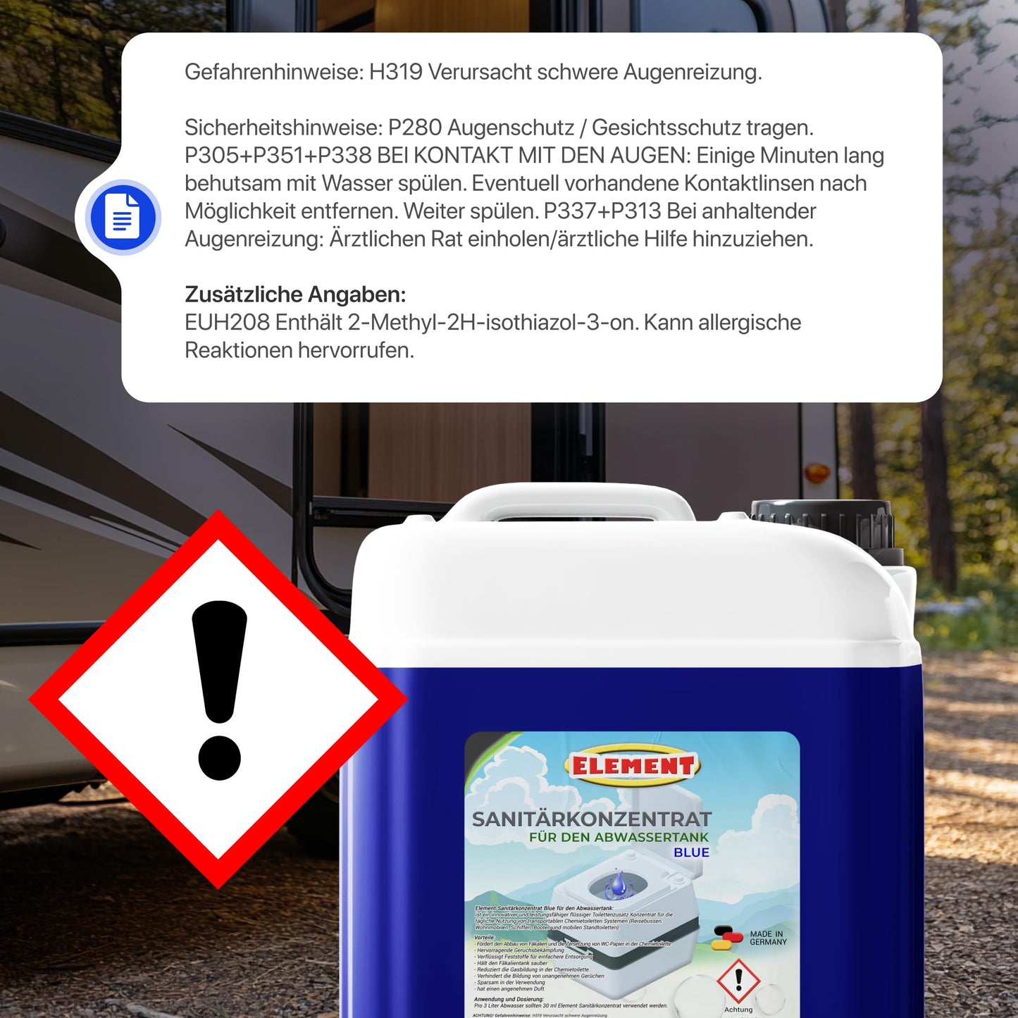 Sanitation fluid for camping toilets I Set 2 x 2.5 liters I BLUE & flushing water tank I for fresh and waste water tank I chemical toilet additive I camping toilet I waste tank I sanitation concentrate