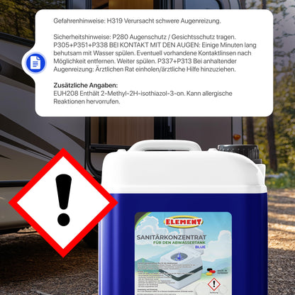 Sanitation fluid for camping toilets I Set 2 x 2.5 liters I BLUE & flushing water tank I for fresh and waste water tank I chemical toilet additive I camping toilet I waste tank I sanitation concentrate