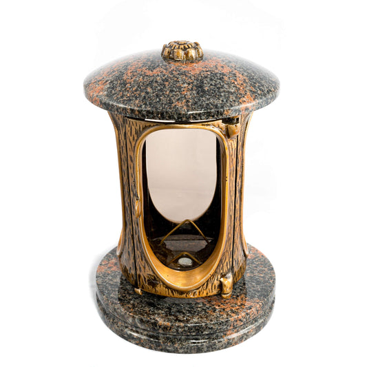 Stylish grave lantern Elegant Granite Aurora Finland Height 23 cm/Ø 15 cm Grave light Grave lamp Granite lamp Granite lantern Bronze with base Grave decoration