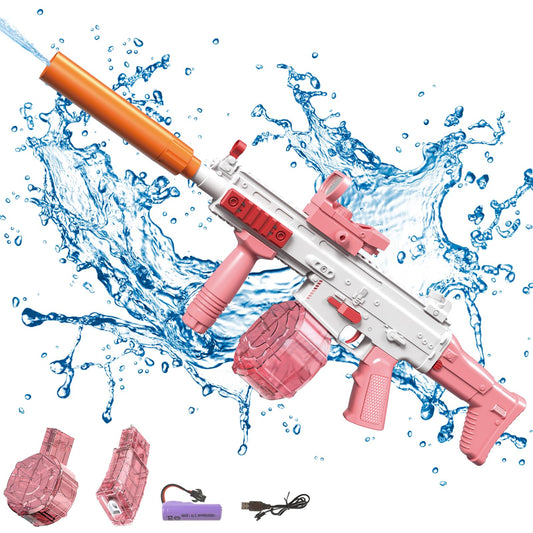 Electric water gun Very powerful water machine gun with rechargeable battery Squirt Gun Water Toy up to 20ft, Outdoor Water Gun shooting game for adults and kids (Pink)