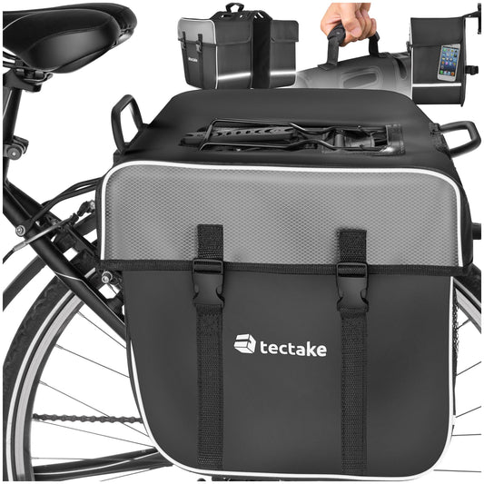 tectake® Luggage carrier bag for bicycles and eBikes, 35 L, Bicycle bags for luggage carrier, Saddle bag made of water-repellent PVC, Luggage carrier bags with reflective stripes and carrying handle, Bikepacking