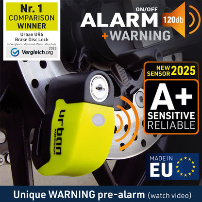 URBAN UR6 disc brake lock with 120dB alarm ON/Off with warning function, Optional activation, Long-lasting battery, Waterproof, Motorcycle lock alarm system Anti-theft protection Scooter Universal ø6mm