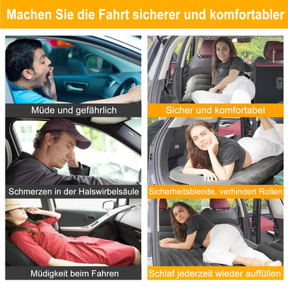 KMZ Car Mattress, 2 Pillows Car Air Mattress, Double-sided Thickened Flocked Auto Mattress Camping Inflatable Car Bed for Trunk Backseat (Dark Grey)