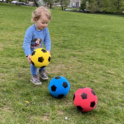 Fun sport foam soccer balls 3-pack | Soft foam soccer balls for indoor & outdoor | Lightweight, durable & safe | Perfect for kids, teens & adults | 19.4 cm (Red, Blue & Yellow)