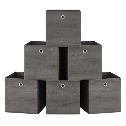 SONGMICS Storage Box, Set of 6, Organizing Boxes, Fabric, Foldable, 30 x 30 x 30 cm, Cloth Box, for Cube Shelf, Clothing Organizer, Mist Gray RFB102G01