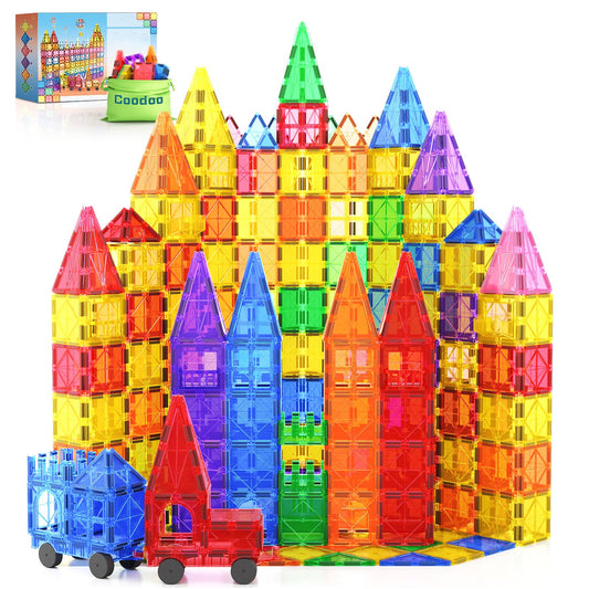 100 Magnetic Tiles STEM Building Toy with 2 Cars, Sensory Magnetic Blocks for Toddlers and Kids, Preschool Montessori Toy Gifts for Boys and Girls Ages 3+