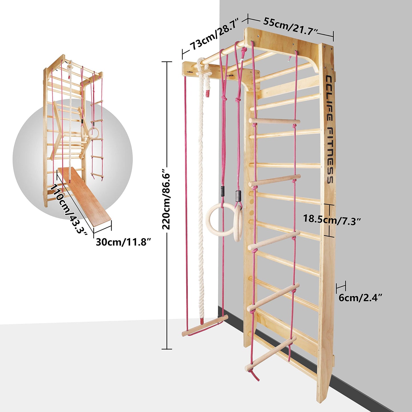 CCLIFE Sprout Wall Gym Climbing Frame Wooden Exercise Equipment Climbing Wall with Bar Fitness Kids Adult ZERO