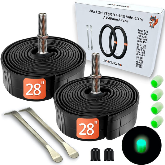 28 inch bicycle tube set | Compatible with Continental & Schwalbe | for AV SV DV valves | Accessories for trekking & city bikes including tire levers & light caps