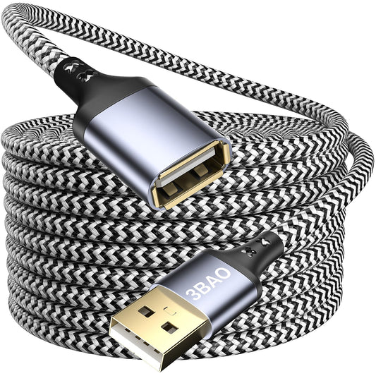3BAO USB Extension Cable 5M, USB 2.0 Extension A Male to A Female with stylish aluminum connectors, nylon braided for card reader, keyboard, printer, PS VR, camera, USB hub and more.