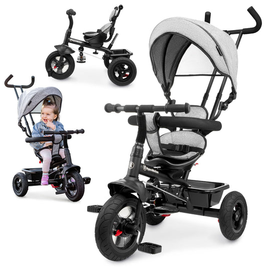HyperMotion tricycle from 1 year with push bar - 3-in-1 children's vehicle for 1-4 years, up to 20 kg - with height-adjustable parent handle and push handlebar, Grey