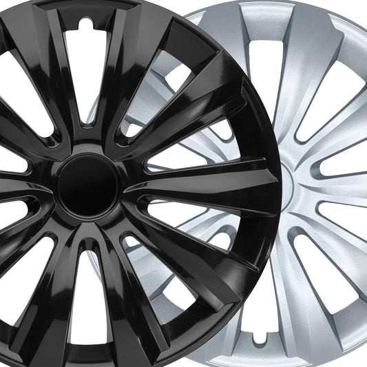 Albrecht 15 inch black wheel caps for steel rims - Delta hubcaps made of high-quality plastic - Durable wheel covers in original Albrecht packaging - Made in EU.
