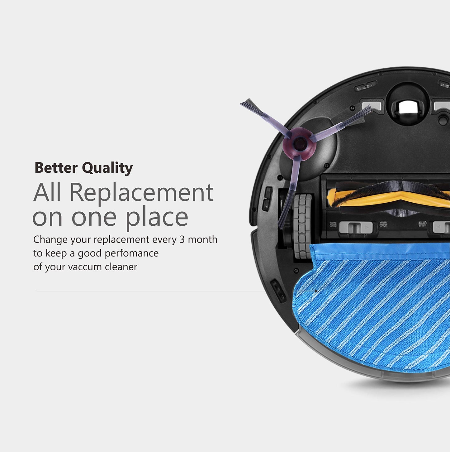 KEEPOW 15 pcs Replacement Parts Accessories Set for Ecovacs Deebot OZMO 950 920 yeedi 2 hybrid Vacuum Robot, (1 main brush + 3 filters + 8 side brushes + 3 mopping cloths)