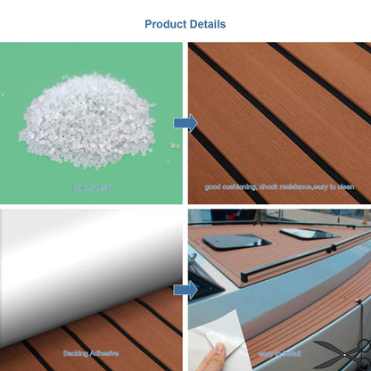 Enjoyable Teak Wood Boat Flooring, Eva Marine Non-Slip Mat Floor Covering for Boats, Self-Adhesive Floor Non-Slip Mat Marine Non-Slip Deck Carpet for Yachts Cars 240 x 90 x 0.6 cm