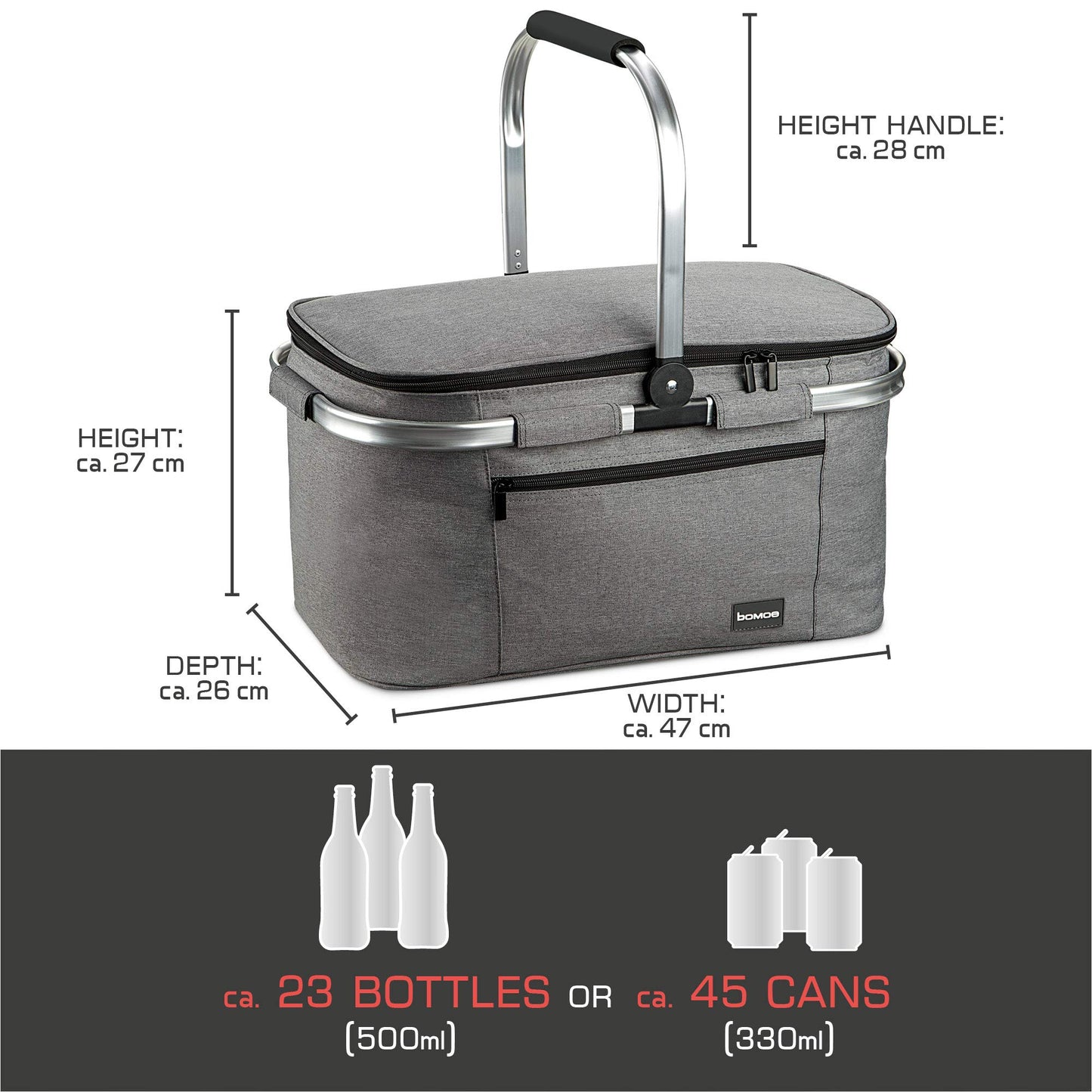 Bomoe 32-liter collapsible cooling basket - shopping basket with 2x cool packs for on the go - outdoor picnic basket waterproof with 16h cooling function foldable carrying handle cooler bag - Icebreezer K47