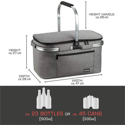 Bomoe 32-liter collapsible cooling basket - shopping basket with 2x cool packs for on the go - outdoor picnic basket waterproof with 16h cooling function foldable carrying handle cooler bag - Icebreezer K47