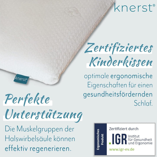 KNERST® Kids Pillow - Ergonomic Memory Foam Pillow for Children's Room - 40x60x6 cm Pillow perfect for kids - 40x60 Pillow for restful sleep including pillowcase - for children