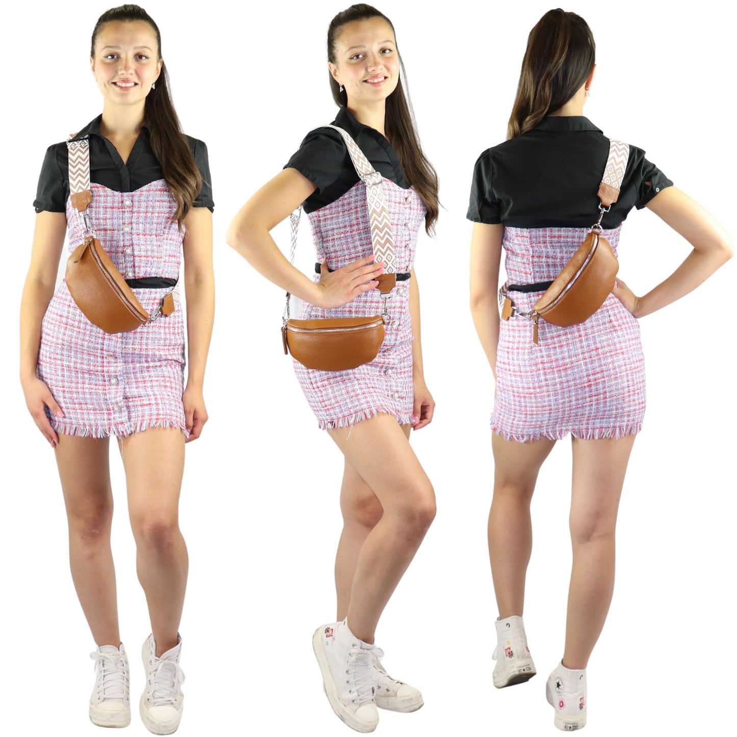Blade women's genuine leather fanny pack with 2 patterned and leather removable & adjustable wide belts, crossbody bag for women, high-quality chest bag for women.