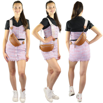 Blade women's genuine leather fanny pack with 2 patterned and leather removable & adjustable wide belts, crossbody bag for women, high-quality chest bag for women.