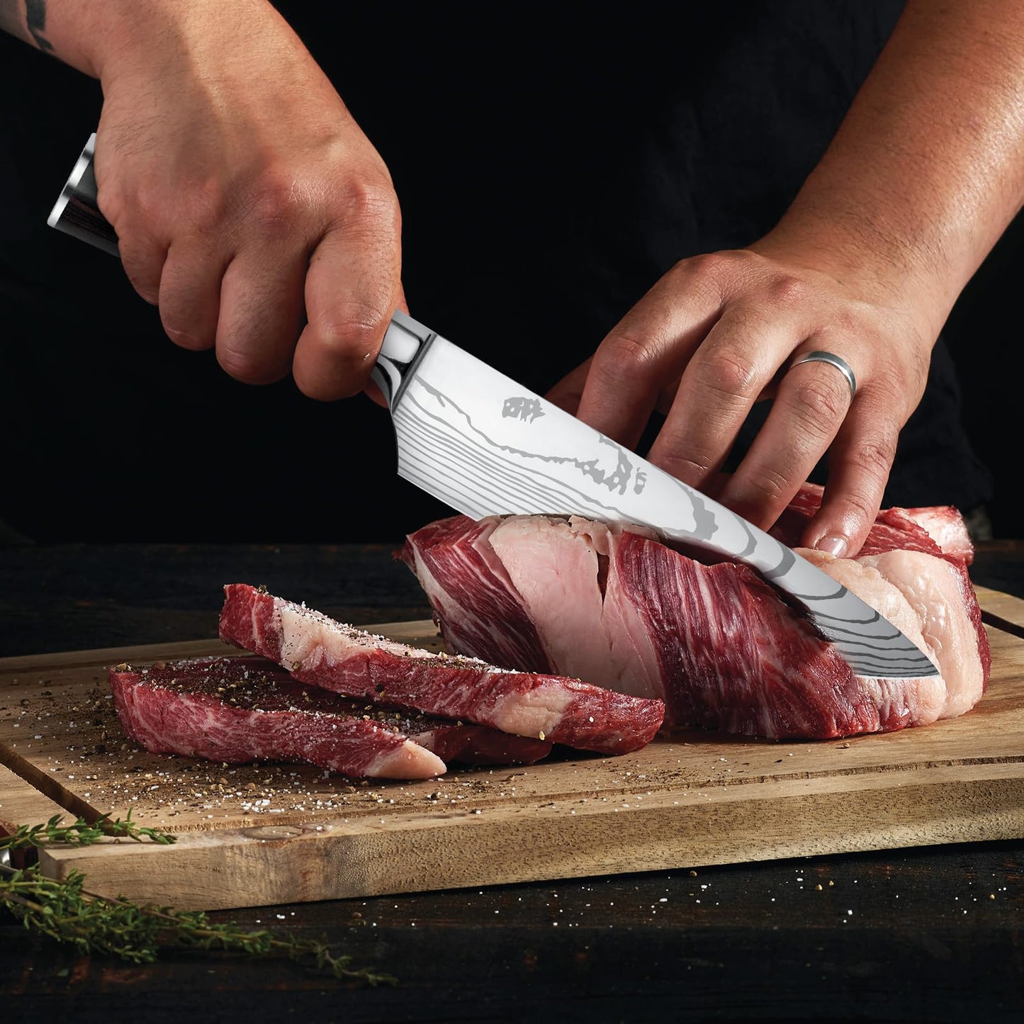 Gustrug 8-piece kitchen knife set made of high-quality stainless steel, ultra sharp knives with ergonomic handles, gift box, perfect for home and restaurant cooking.