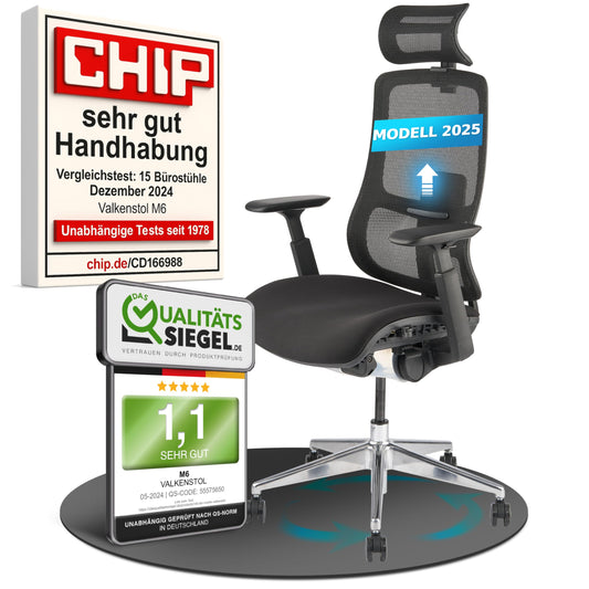 VALKENSTOL M6 Office Chair Ergonomic Winner | Large People Desk Chair | Cushioned Seat Office Chair with Adaptive Lumbar Support and Adjustable Backrest for Healthy Sitting Executive Chair