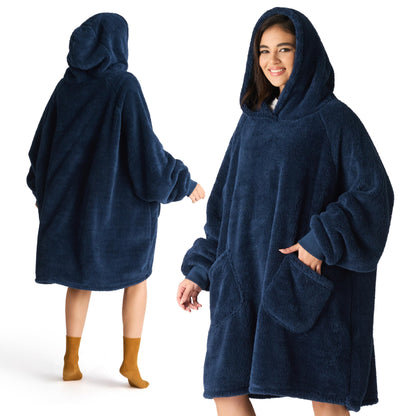 BEDSURE Hoodie Blanket with Sleeves - Cozy Pullover as Gifts for Women - Wearable Blanket for Adults Snuggle Blanket with Sleeves Soft Warm Gifts for Girlfriend Mothers, Blue 95x85 cm