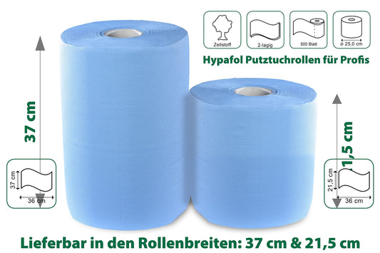 2 x blue absorbent paper roll with floor stand dispenser, 1000 sheets, 37x36 cm | 2-ply perforated paper towels | for industrial, workshop, and restaurant use | Diameter 25 cm
