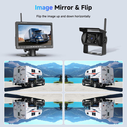 Podofo Wireless Backup Camera Kit HD 1080P, 7-inch monitor with wireless backup camera for trailer, RV, truck, car, bus, IP68 waterproof, night vision, BSD, 12V-36V.